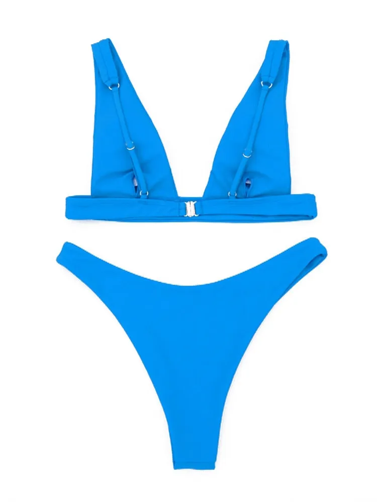 Stylish Marilyn Two-Piece Bikini Set for Women: Blue Sexy Push Up Brazilian Swimsuit for Beach Summer