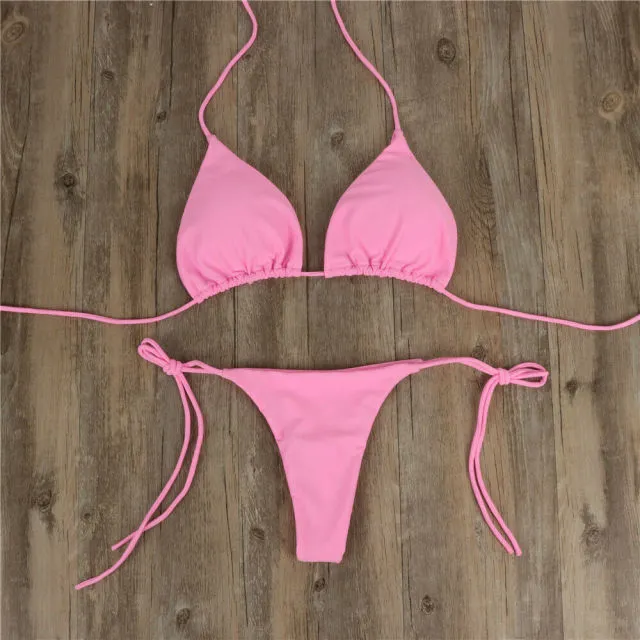 Summer Sexy Solid Mirco Bikini Sets Women Tie Side  Swimsuit Female Bandage Bathing Suit Swimwear Biquini