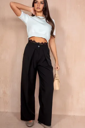 Suzy Black Lace Trim Trousers
