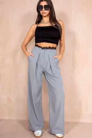 Suzy Grey Lace Trim Trousers