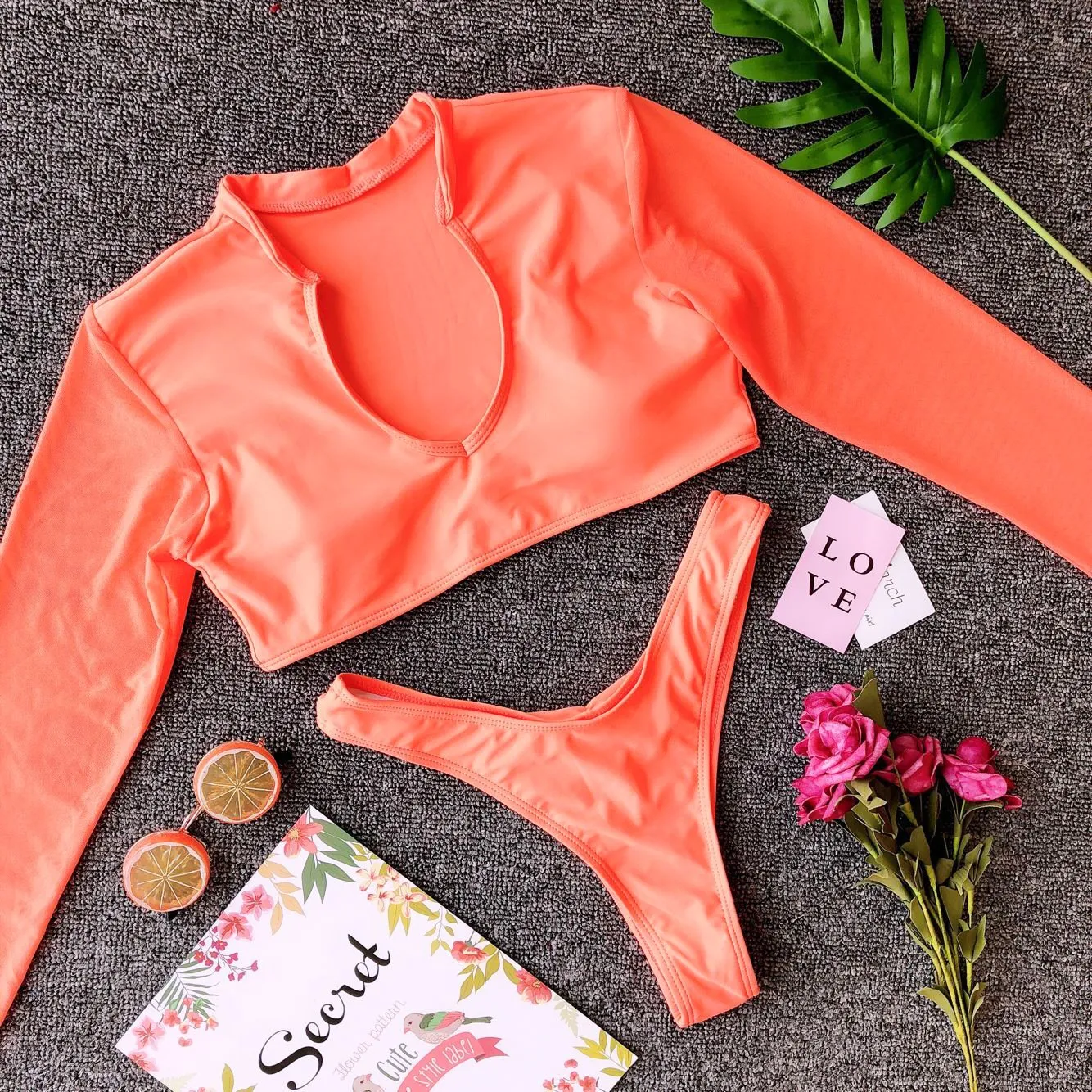 Swimwear for Women High Waist Long Sleeves Bikinis Set High Cut Sexy