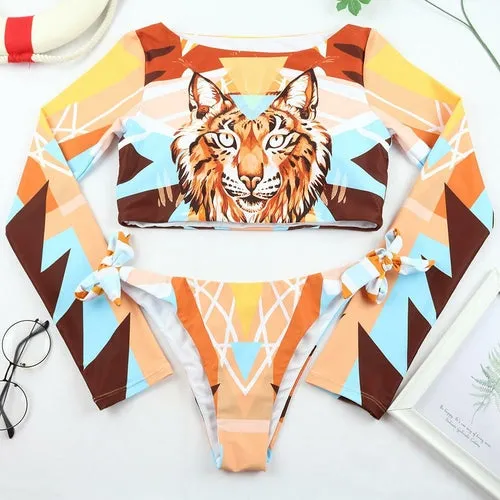 Swimwear for Women High Waist Long Sleeves Bikinis Set High Cut Sexy