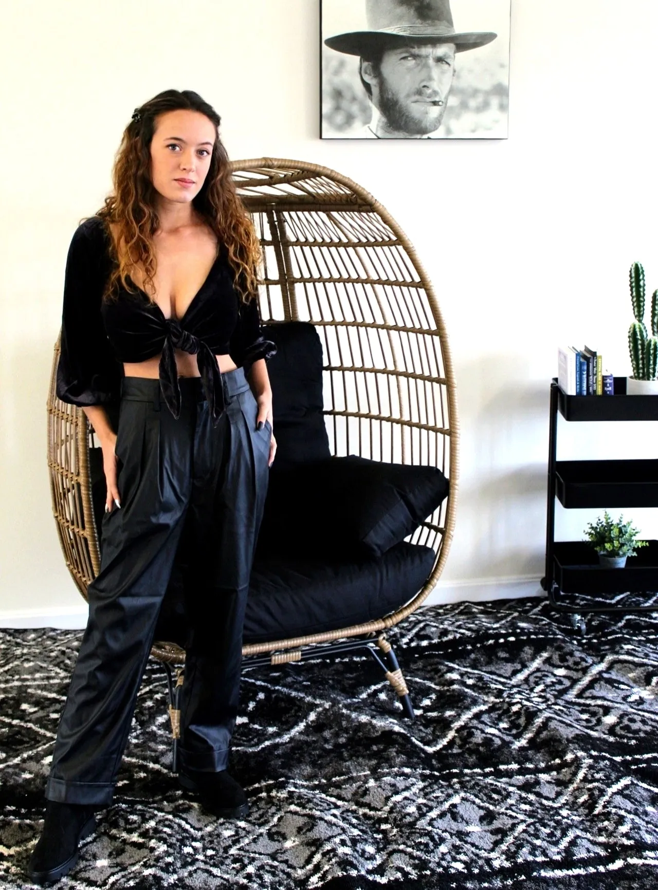 Tara Black Vegan Leather Pleated Pants