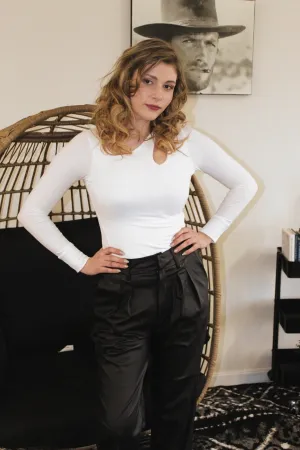 Tara Black Vegan Leather Pleated Pants