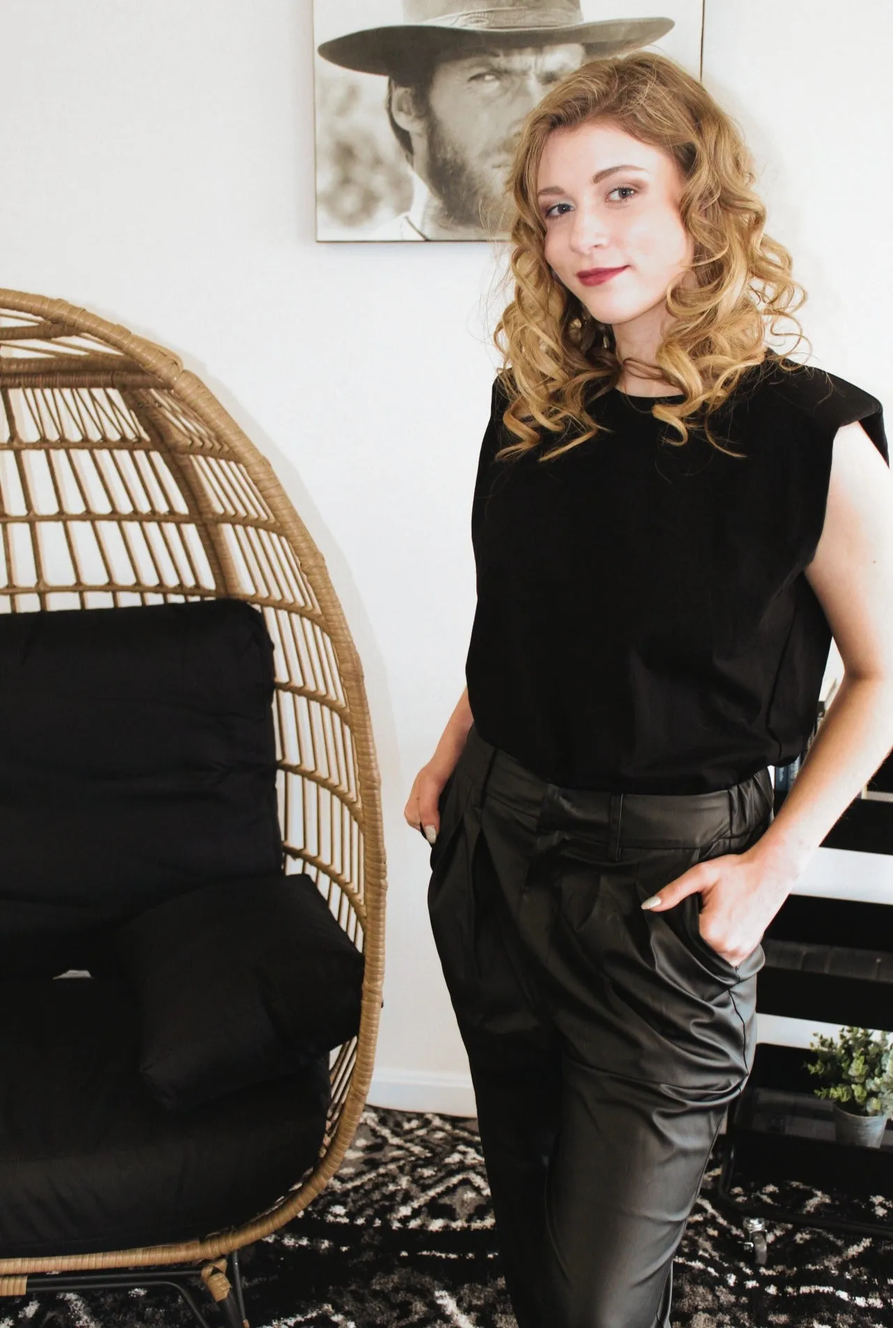 Tara Black Vegan Leather Pleated Pants