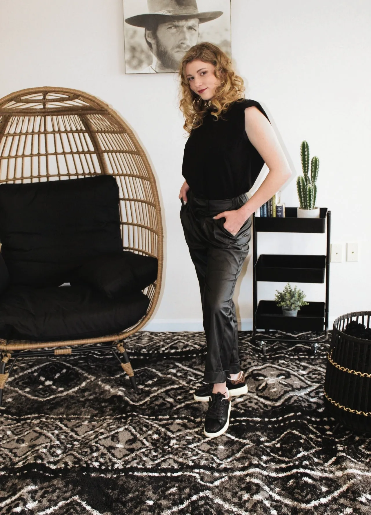 Tara Black Vegan Leather Pleated Pants