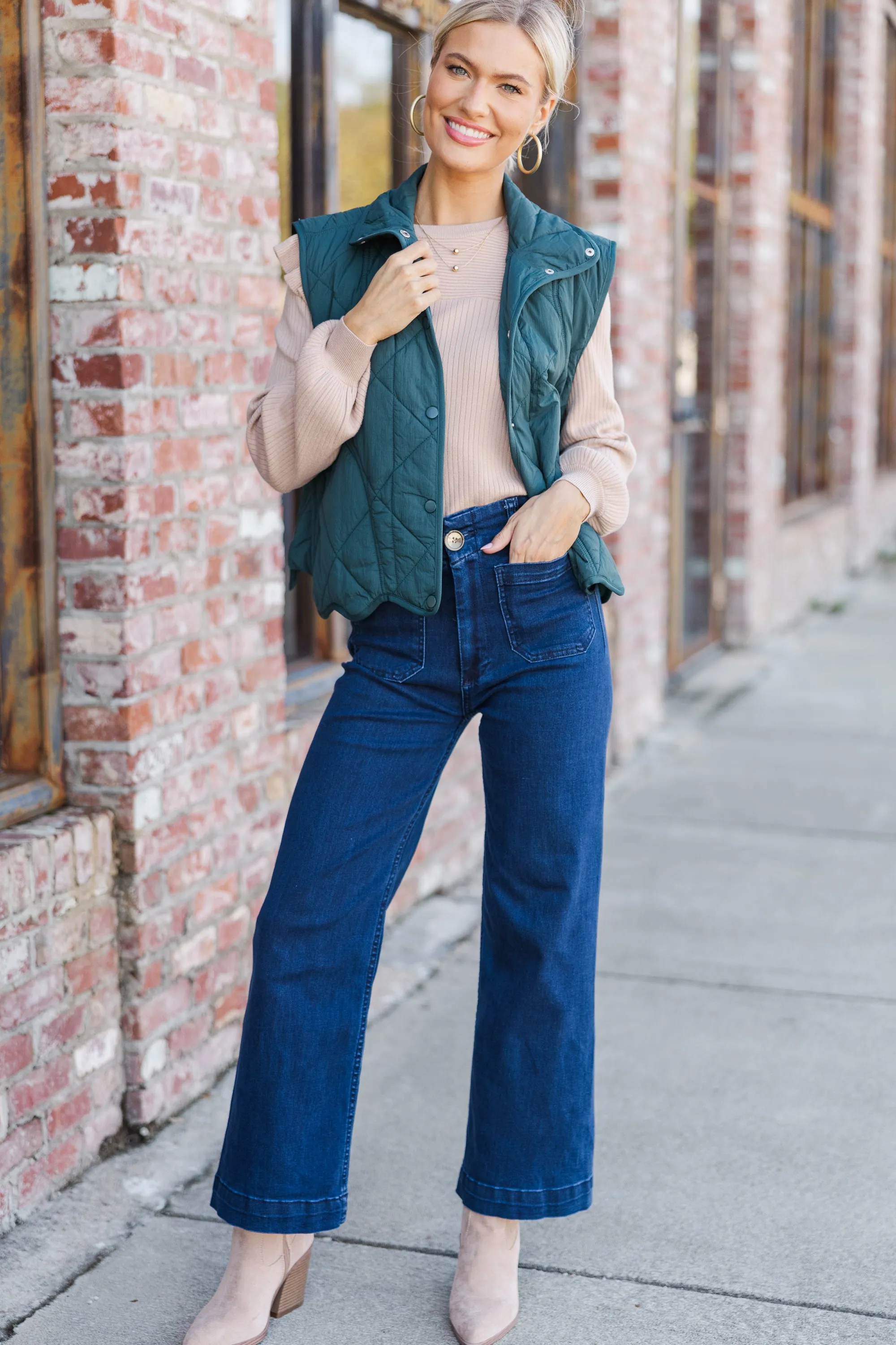 Tell It All Emerald Green Quilted Vest