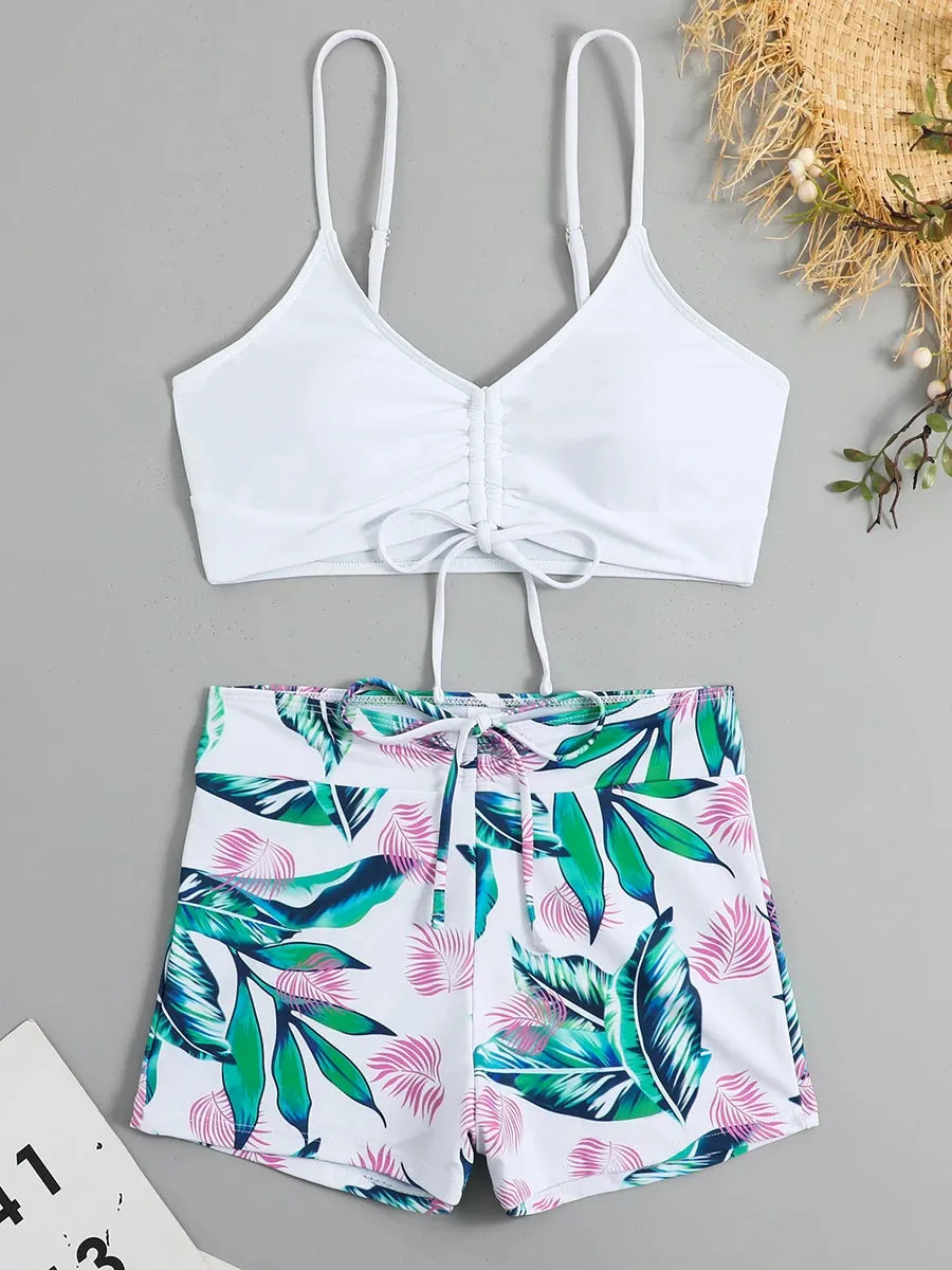 Tie Dye Bikini Drawstring Swimsuit Women High Waist Shorts Swimwear Female Padded Bathing Suit Swimming Beachwear Summer