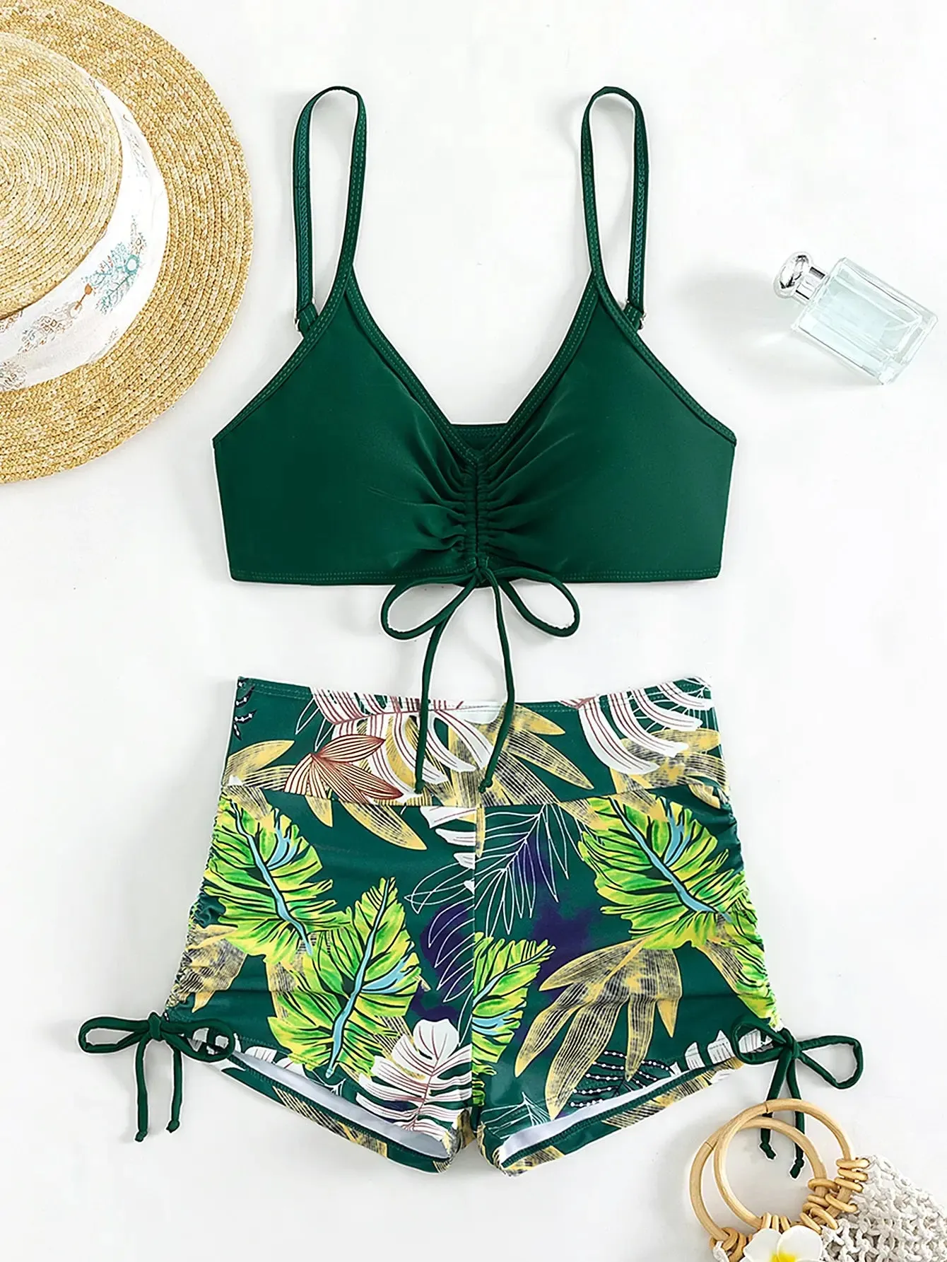 Tie Dye Bikini Drawstring Swimsuit Women High Waist Shorts Swimwear Female Padded Bathing Suit Swimming Beachwear Summer