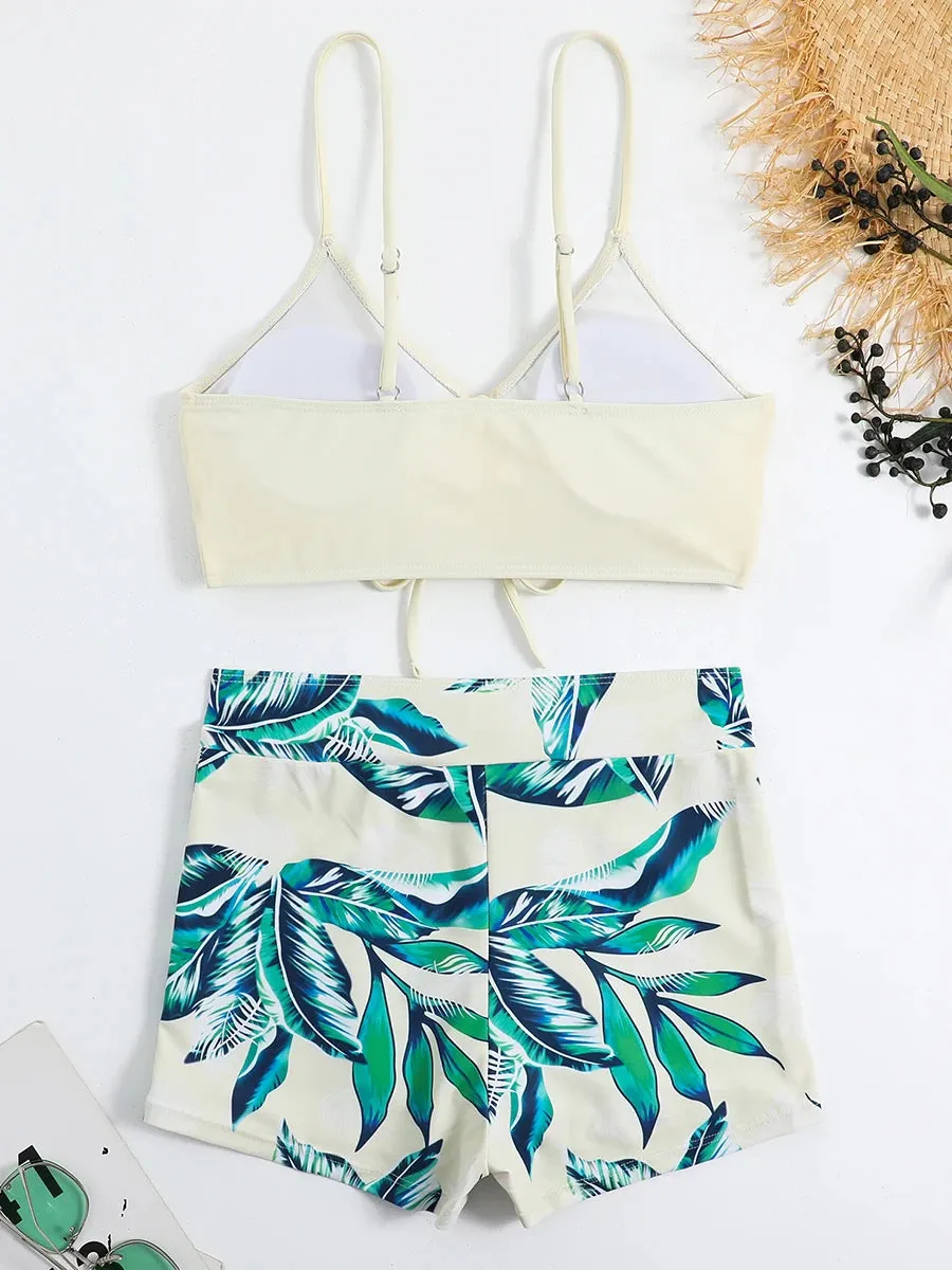 Tie Dye Bikini Drawstring Swimsuit Women High Waist Shorts Swimwear Female Padded Bathing Suit Swimming Beachwear Summer