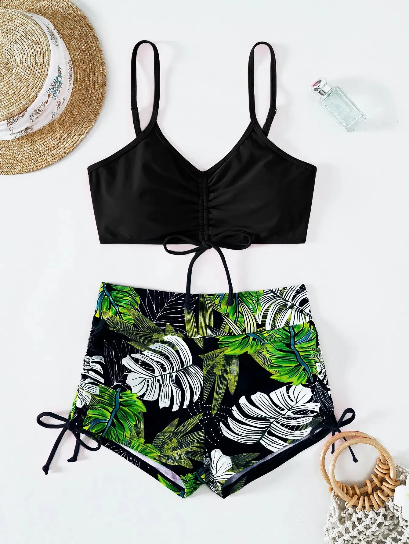 Tie Dye Bikini Drawstring Swimsuit Women High Waist Shorts Swimwear Female Padded Bathing Suit Swimming Beachwear Summer