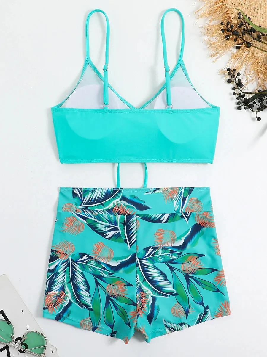 Tie Dye Bikini Drawstring Swimsuit Women High Waist Shorts Swimwear Female Padded Bathing Suit Swimming Beachwear Summer