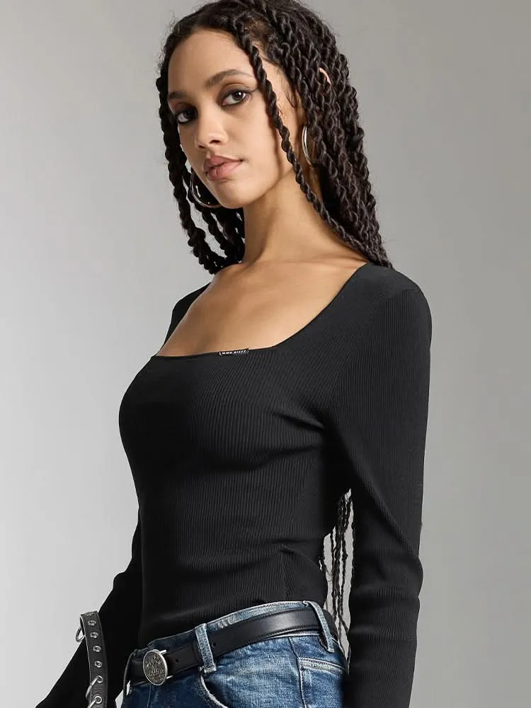 U-Shaped Neckline Slim Fit Knit Top