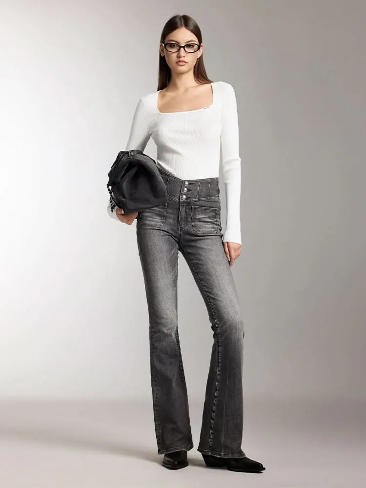 U-Shaped Neckline Slim Fit Knit Top