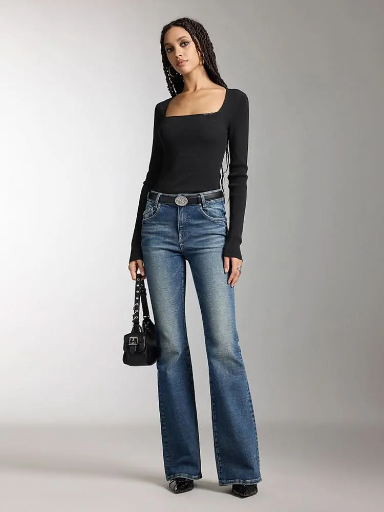 U-Shaped Neckline Slim Fit Knit Top