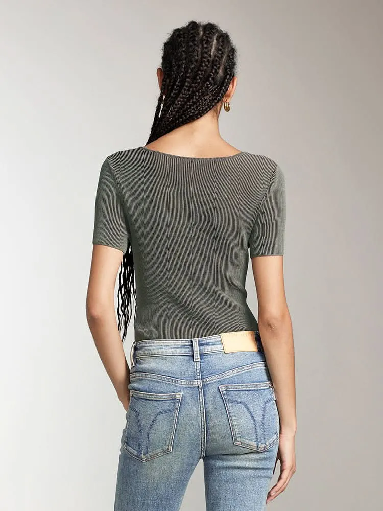 V-Neck Cropped Top With Metal Buttons