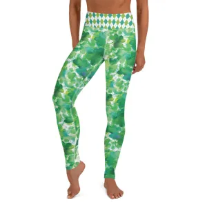 Watercolor Shamrocks and Plaid - Women's Yoga Leggings