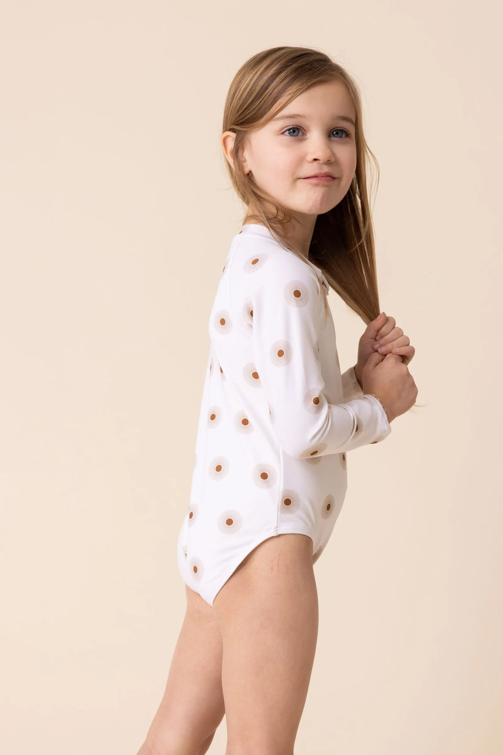 White floral print rashguard girl swimsuit