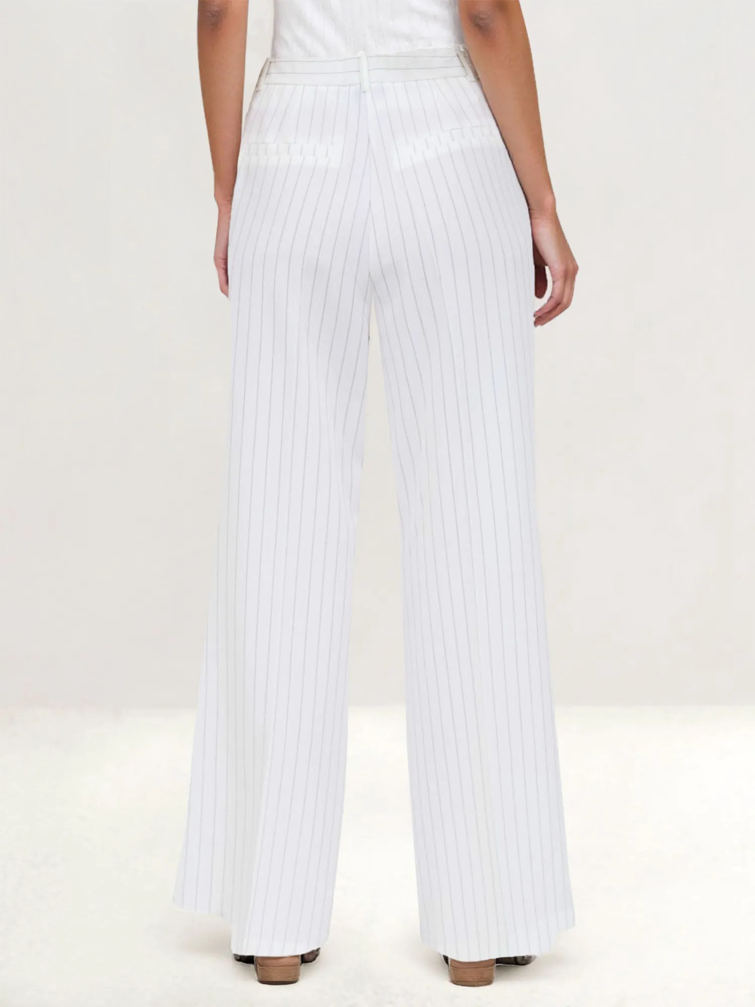 Wide Leg Pinstripe Pleated Pants