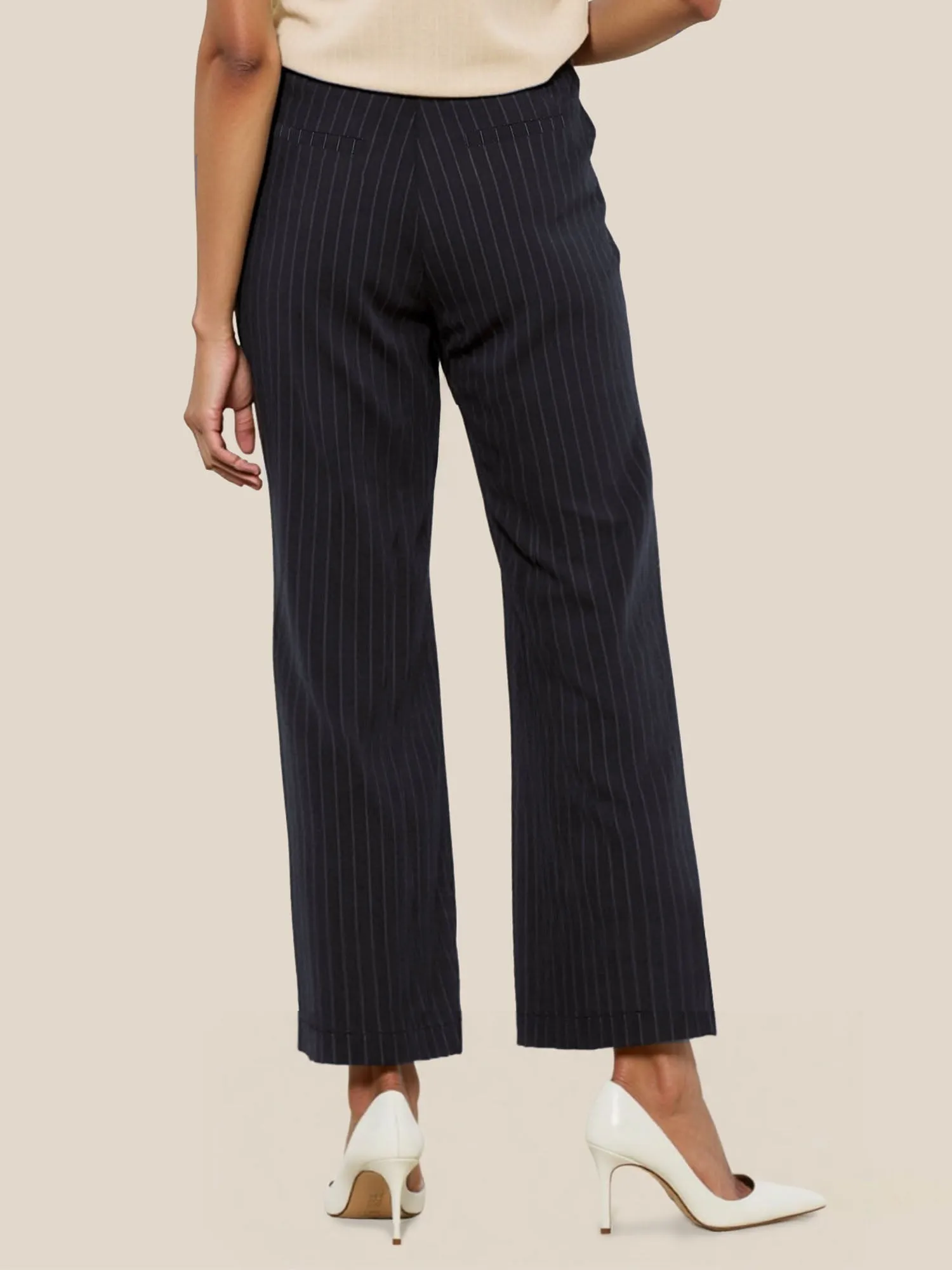 Wide Leg Pinstripe Pleated Pants