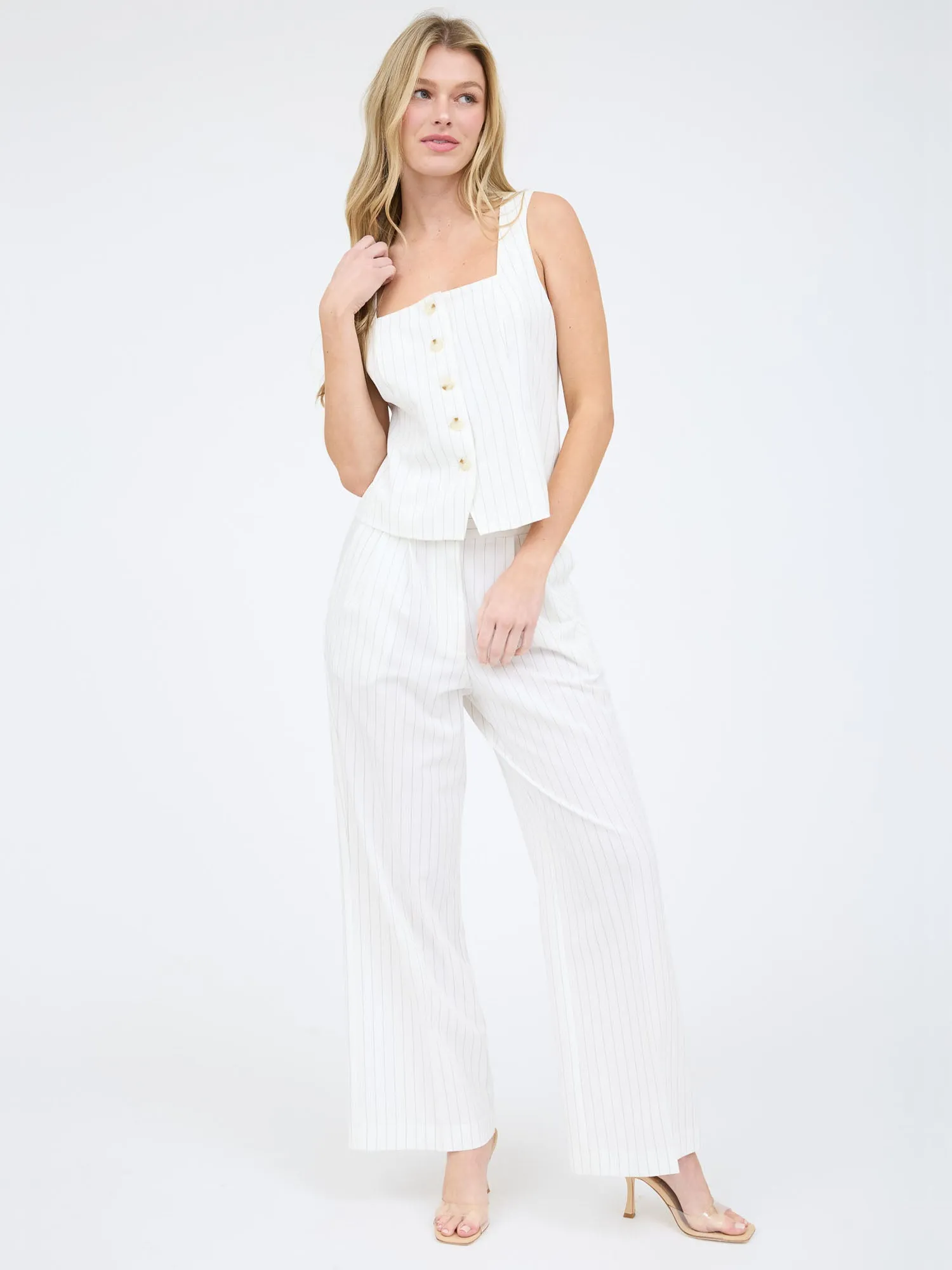 Wide Leg Pinstripe Pleated Pants