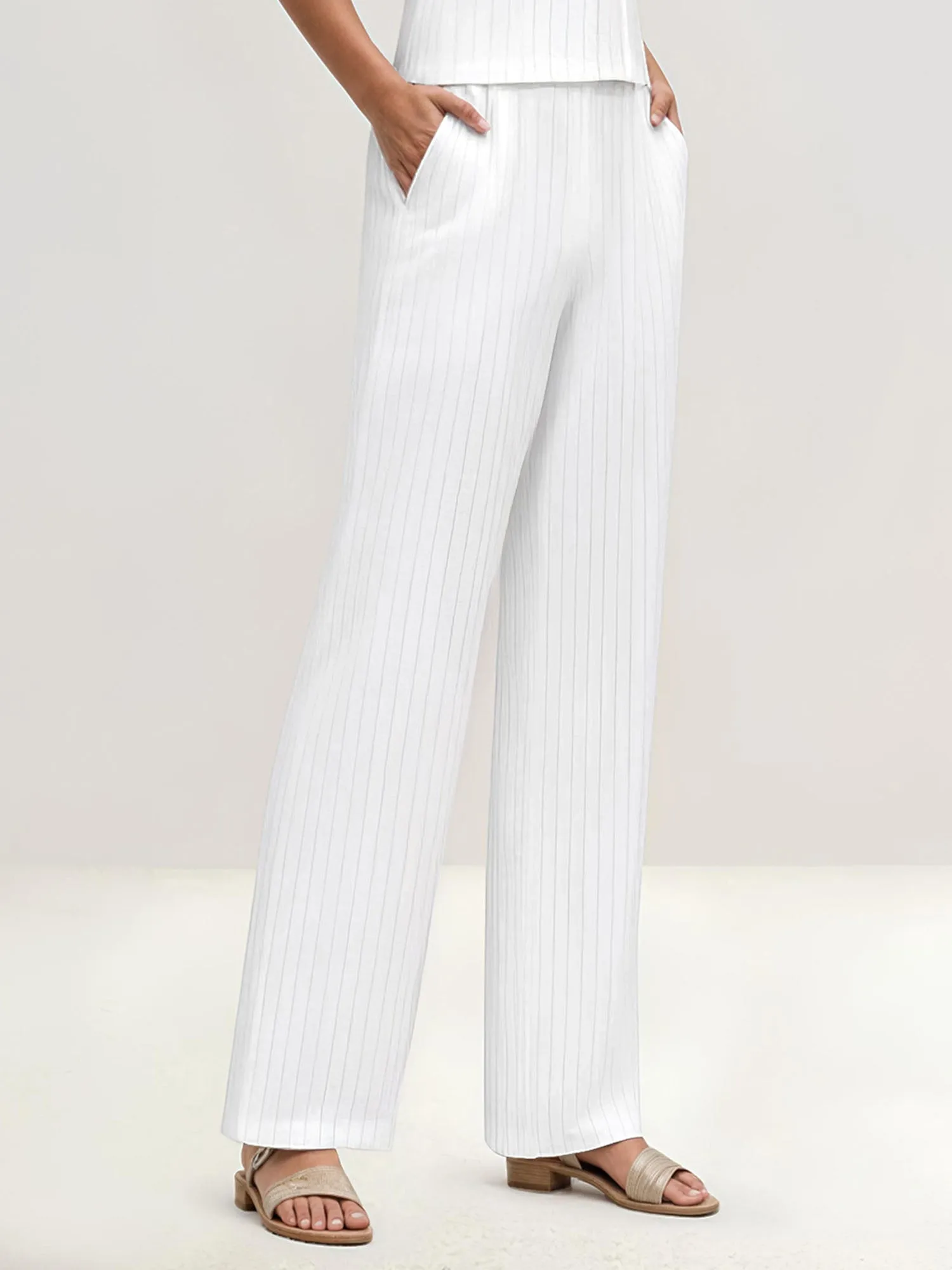 Wide Leg Pinstripe Pleated Pants