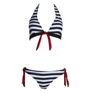 Women Swimwear Sexy Retro Stripe Print Bandage Two Piece Suit  B020