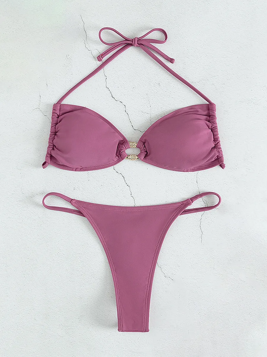 Women Thong Bikini Halter Swimsuit Bandage
