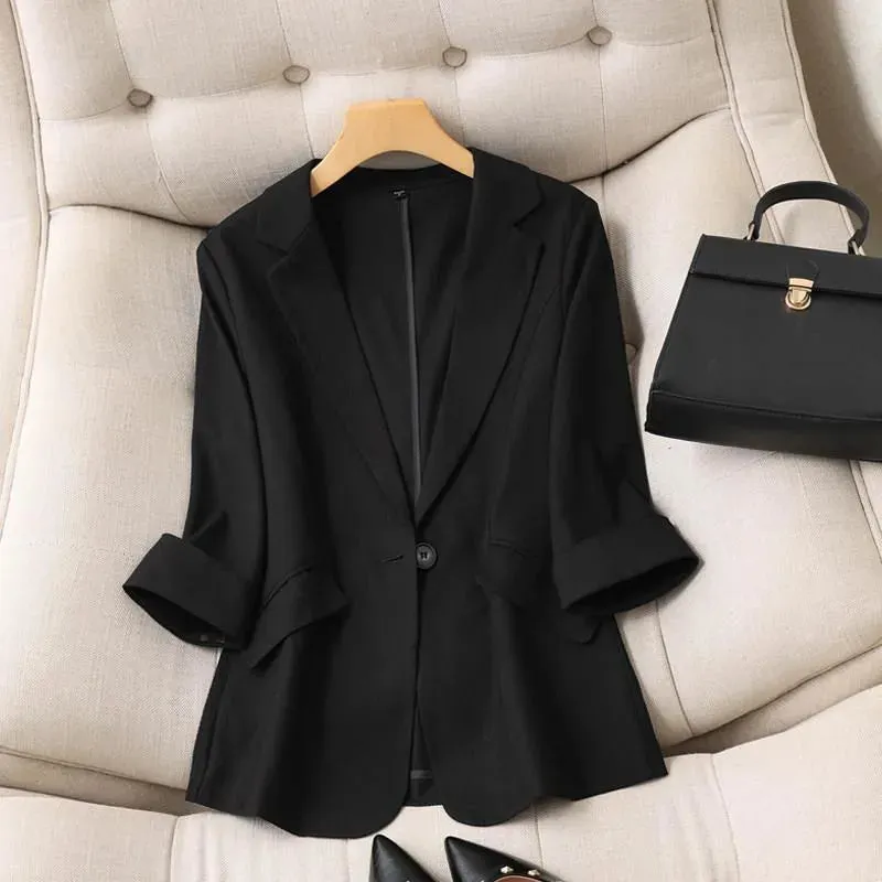 women's blazer long sleeve blazers washed button business simple style simple solid color