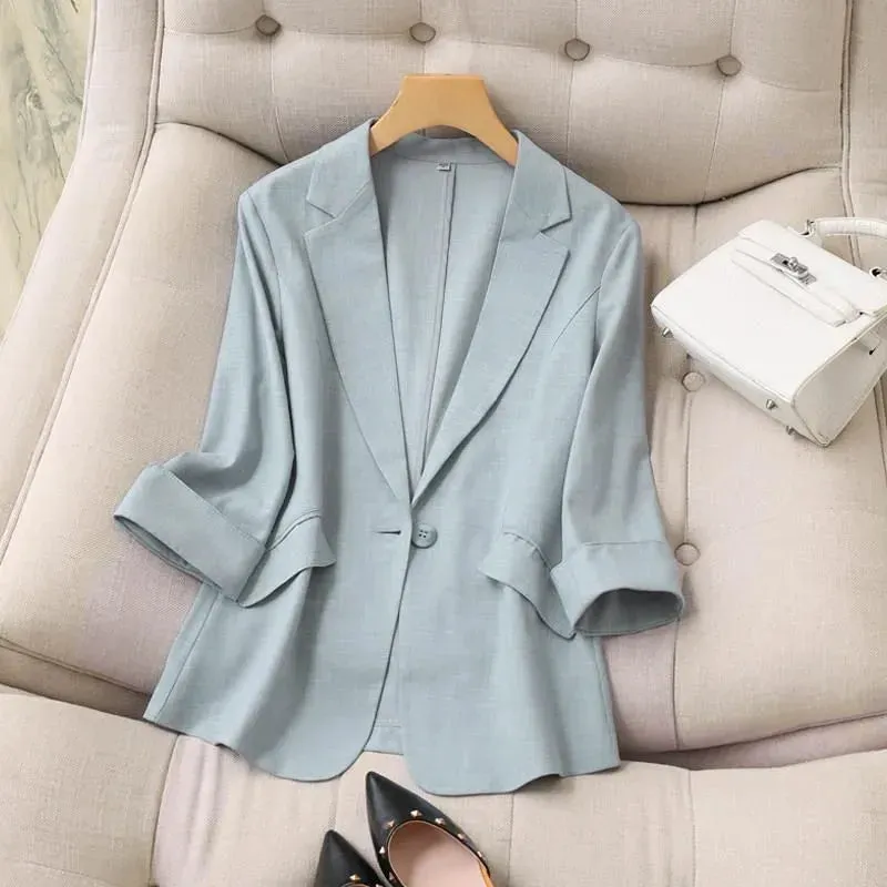 women's blazer long sleeve blazers washed button business simple style simple solid color