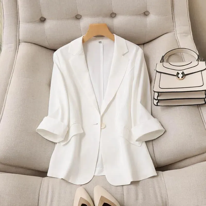 women's blazer long sleeve blazers washed button business simple style simple solid color