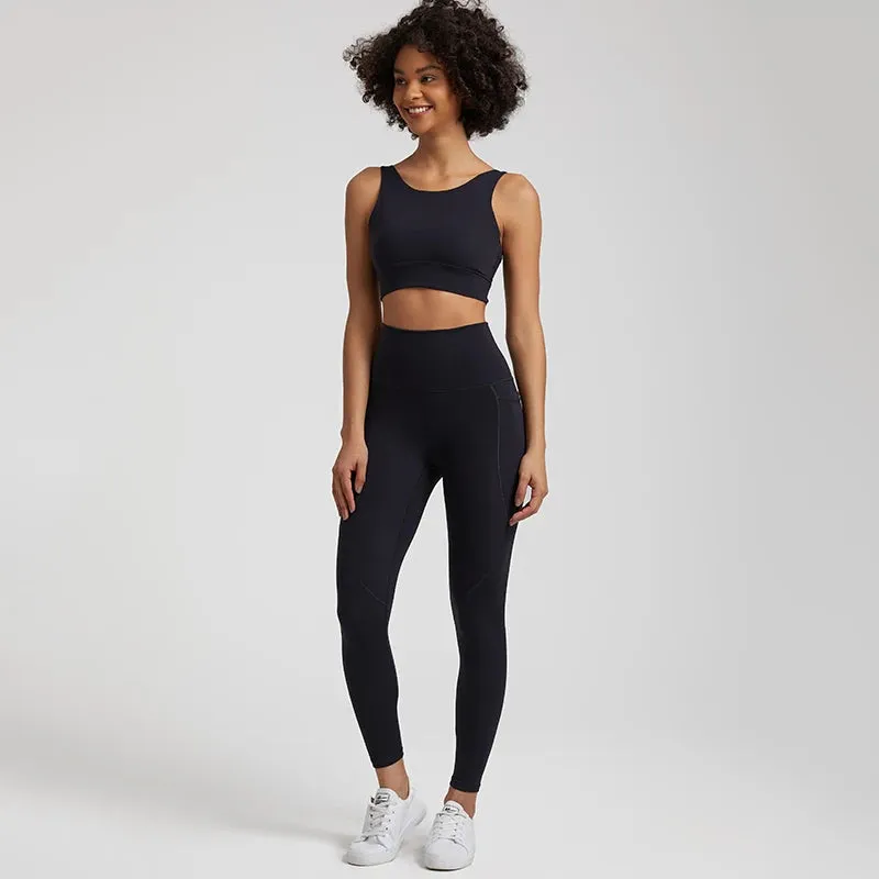 Women's Buttery Soft Yoga Tracksuit Set with Pocket - Stretch High Waist Crop Top Bra and Workout Leggings
