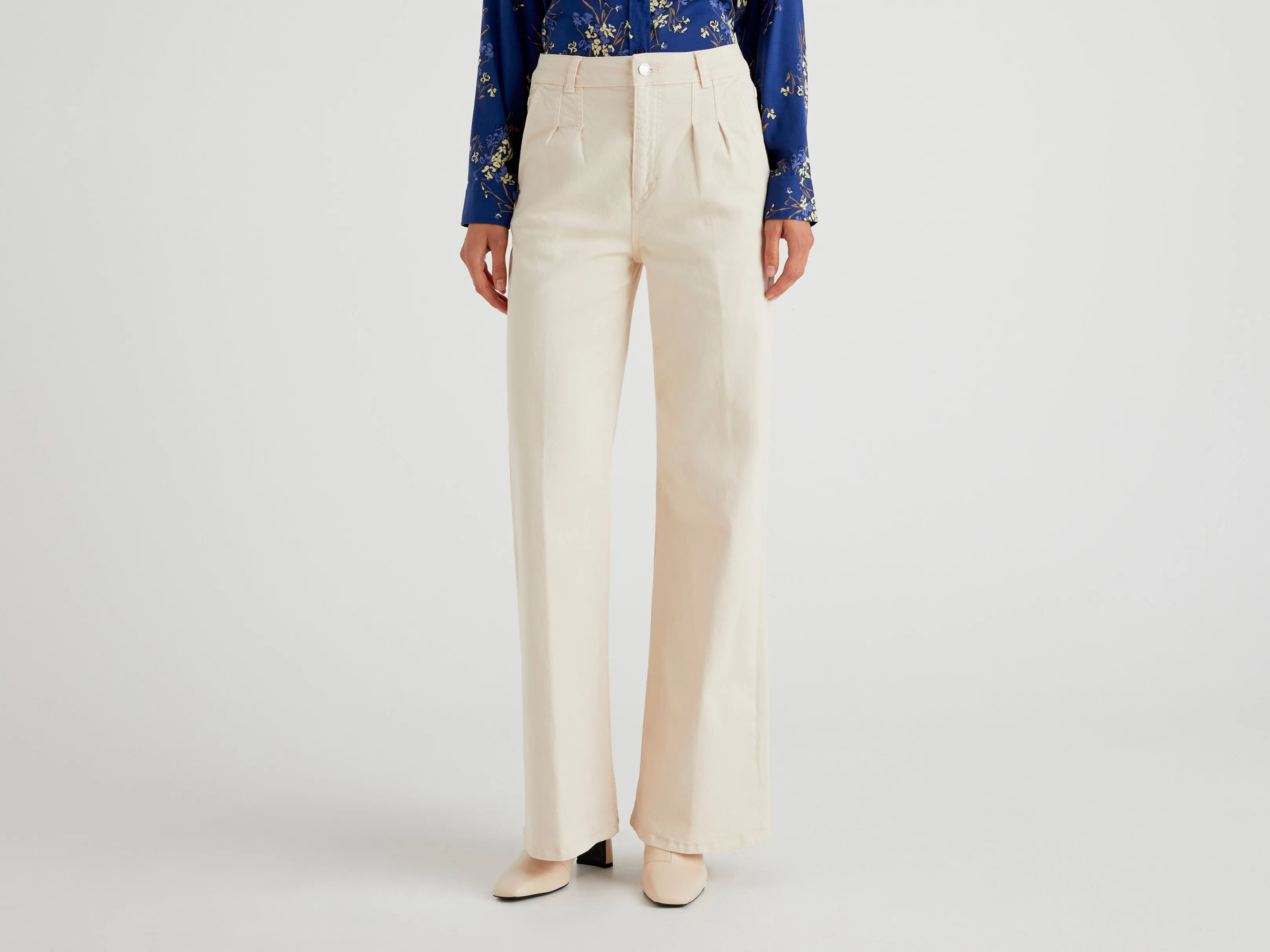 Womens Flared Trousers with Pleated Design