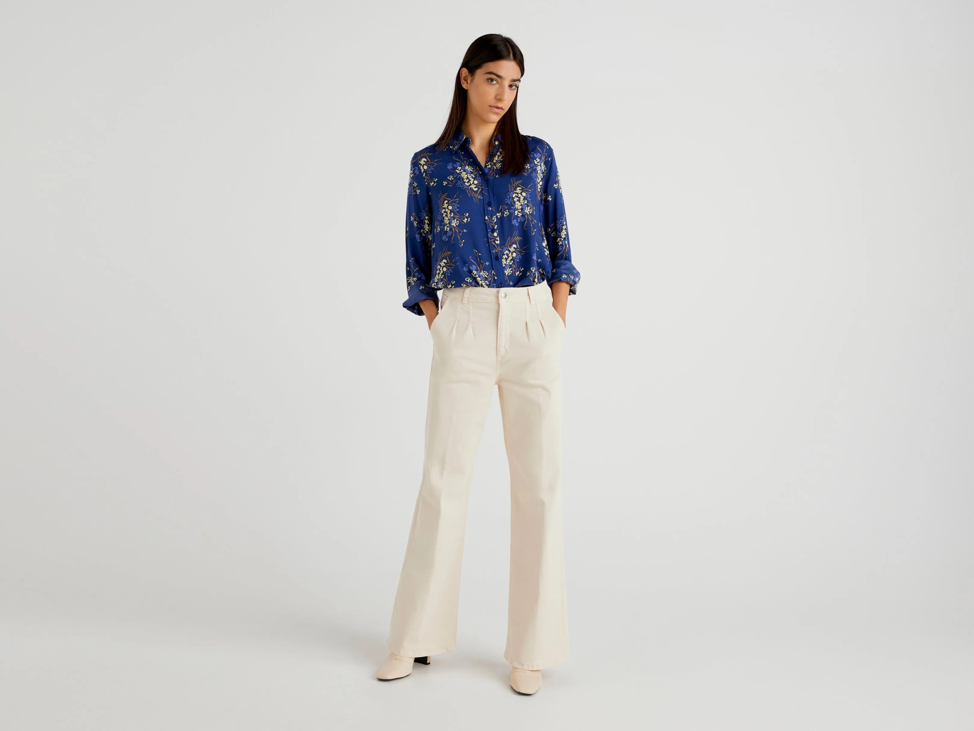 Womens Flared Trousers with Pleated Design