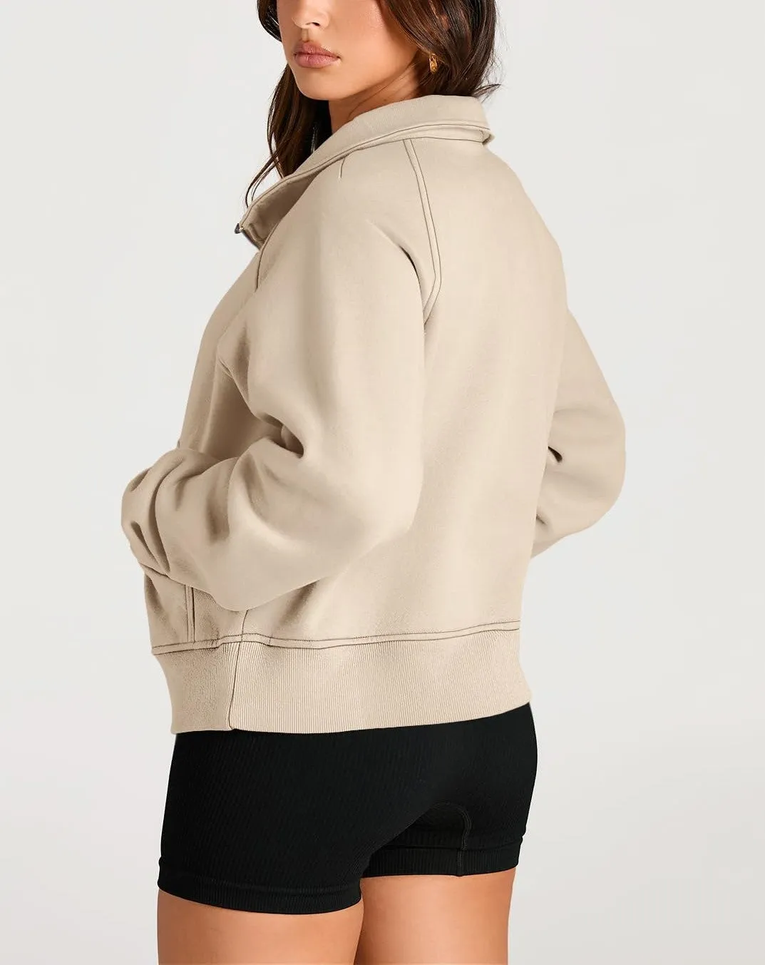 Women's Half Zip Cropped Sweatshirt With Thumb Holes (Buy 2 Free Shipping)