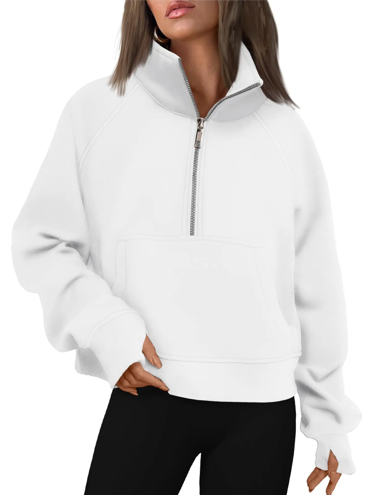 Women's Half Zip Cropped Sweatshirt With Thumb Holes (Buy 2 Free Shipping)