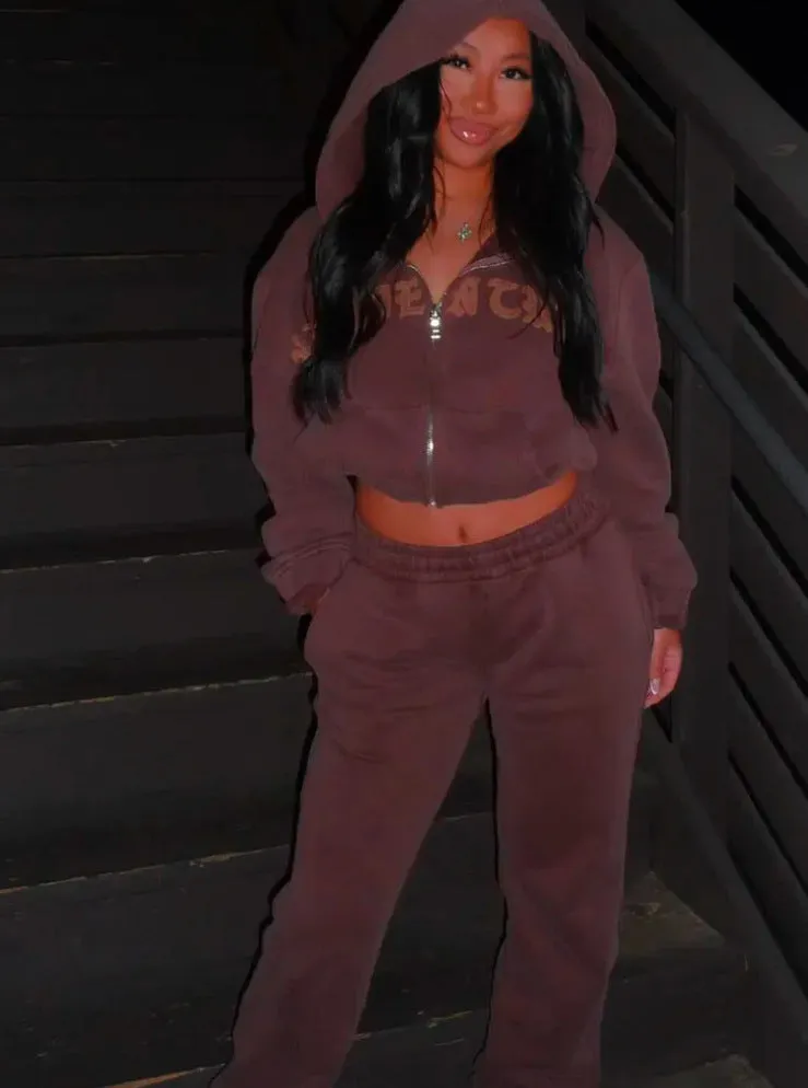 Women's (Hidden Cult) Zip-Up Hooded Cropped Sweatsuit.