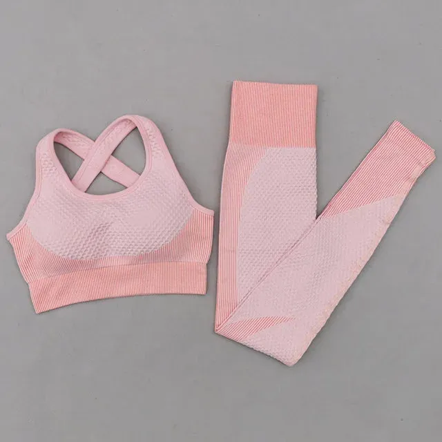 Women's Long Sleeve Yoga Set - Zippered Crop Top and High Waist Leggings