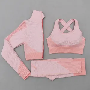 Women's Long Sleeve Yoga Set - Zippered Crop Top and High Waist Leggings
