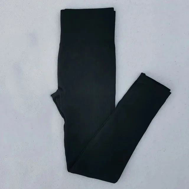 Women's Ribbed Seamless High Waisted Yoga Pants - Push Up Leggings for Gym and Yoga
