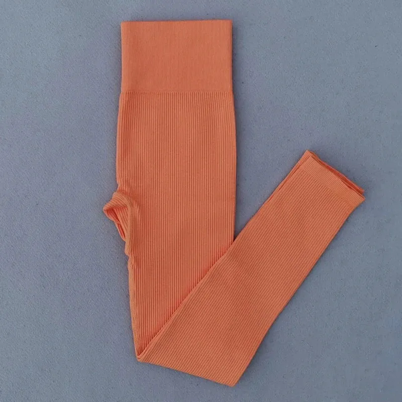Women's Ribbed Seamless High Waisted Yoga Pants - Push Up Leggings for Gym and Yoga
