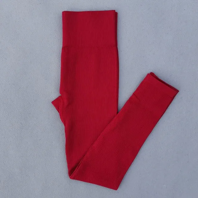 Women's Ribbed Seamless High Waisted Yoga Pants - Push Up Leggings for Gym and Yoga