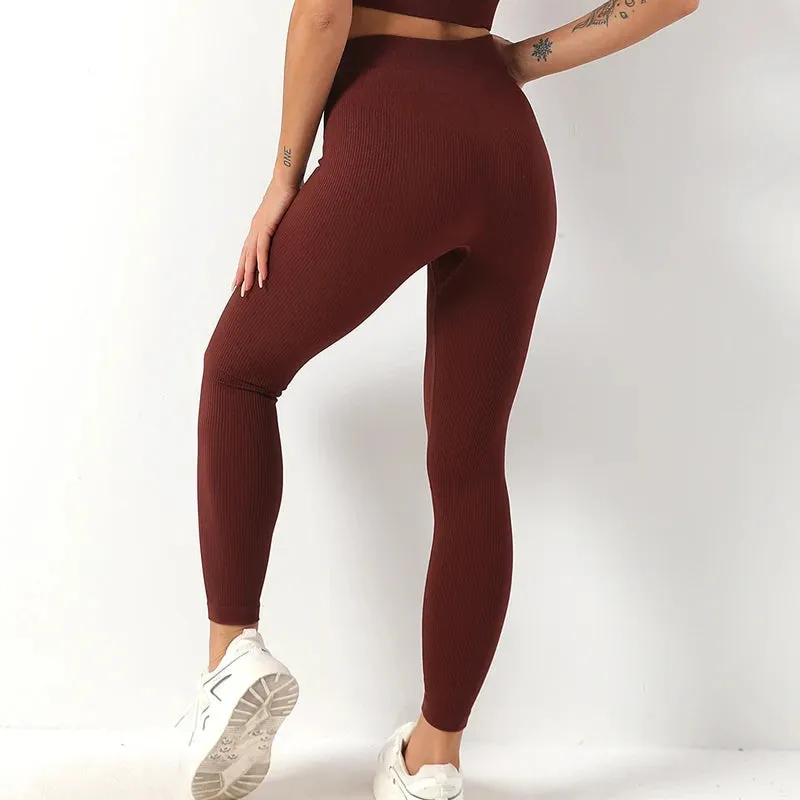 Women's Ribbed Seamless High Waisted Yoga Pants - Push Up Leggings for Gym and Yoga