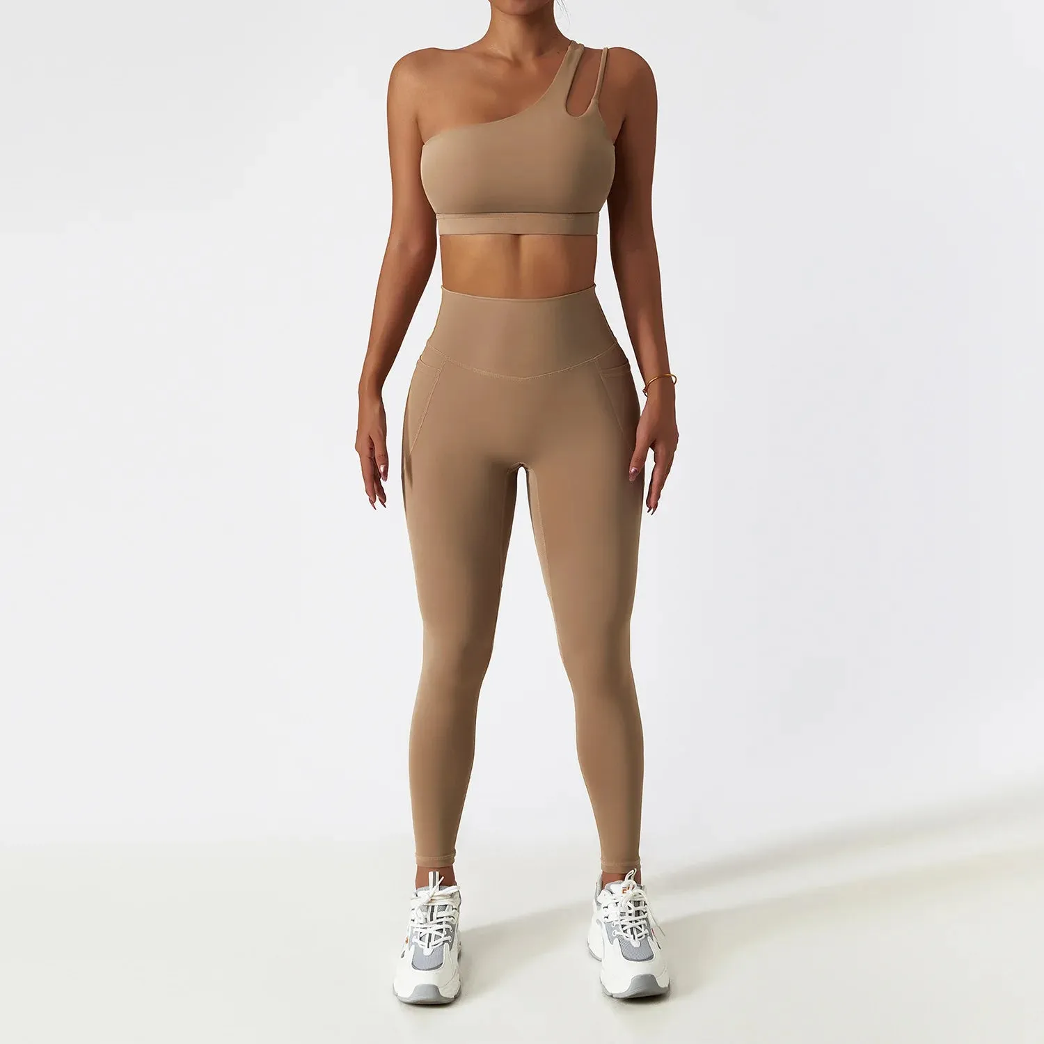 Women's Seamless One Shoulder Yoga Set - Sexy Sports Bra, High Waist Yoga Suit Leggings, Workout Set Fitness Suits Sportswear