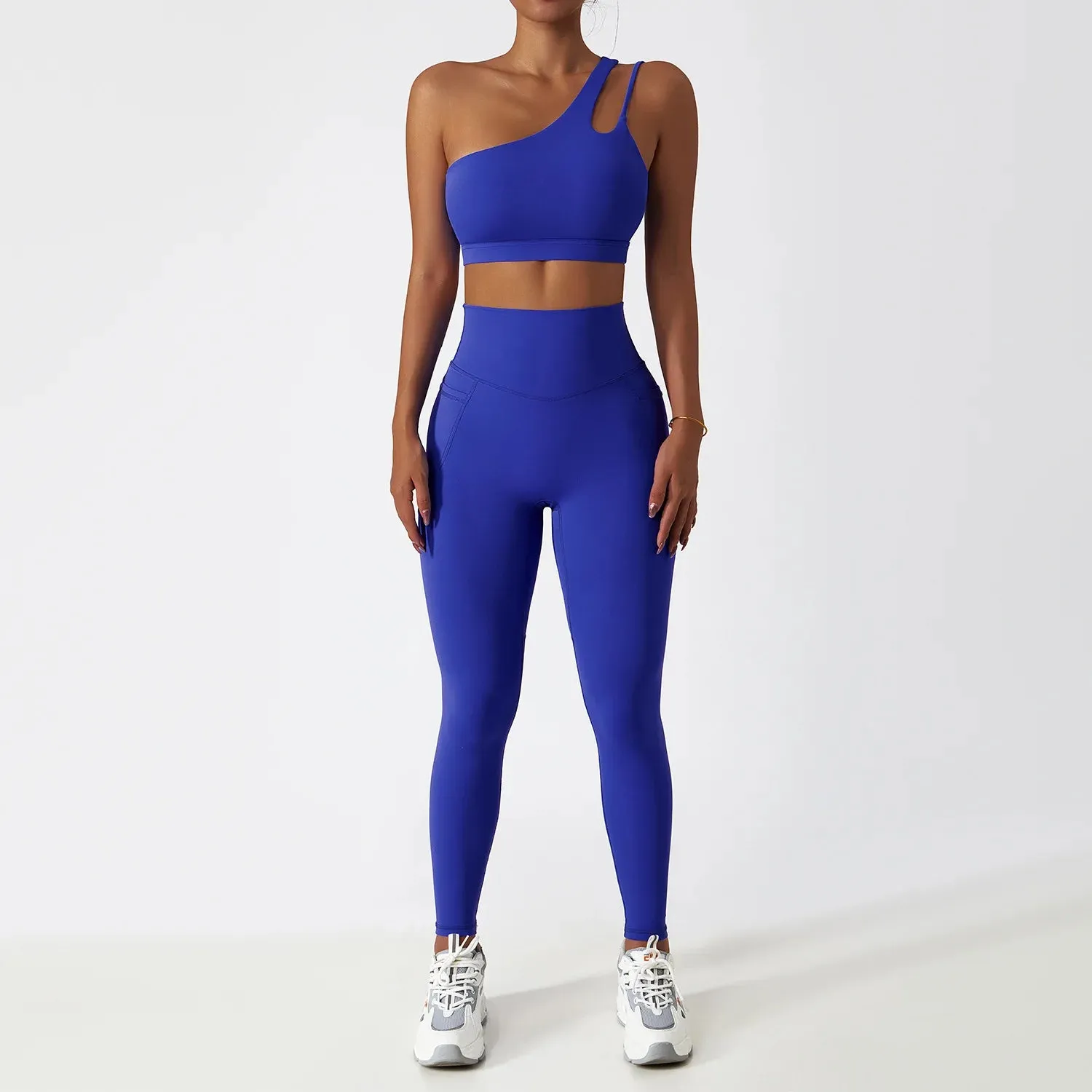 Women's Seamless One Shoulder Yoga Set - Sexy Sports Bra, High Waist Yoga Suit Leggings, Workout Set Fitness Suits Sportswear