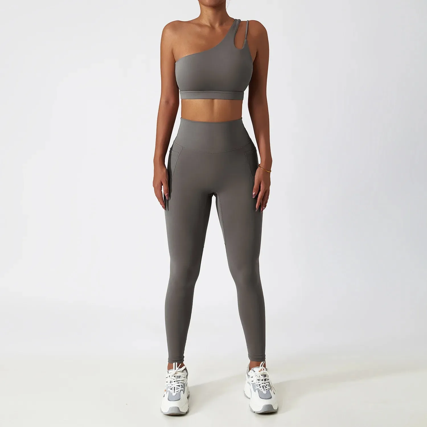Women's Seamless One Shoulder Yoga Set - Sexy Sports Bra, High Waist Yoga Suit Leggings, Workout Set Fitness Suits Sportswear