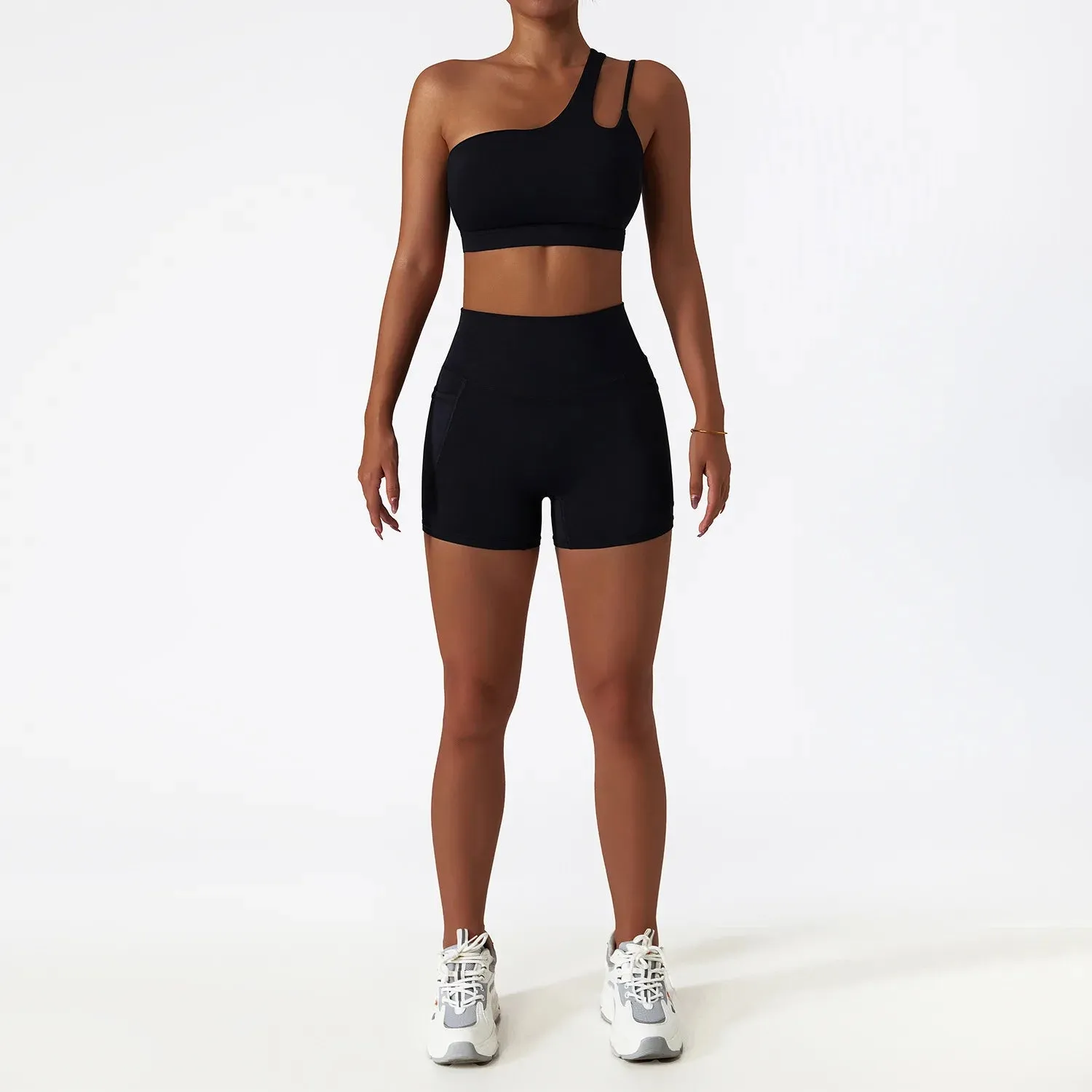 Women's Seamless One Shoulder Yoga Set - Sexy Sports Bra, High Waist Yoga Suit Leggings, Workout Set Fitness Suits Sportswear