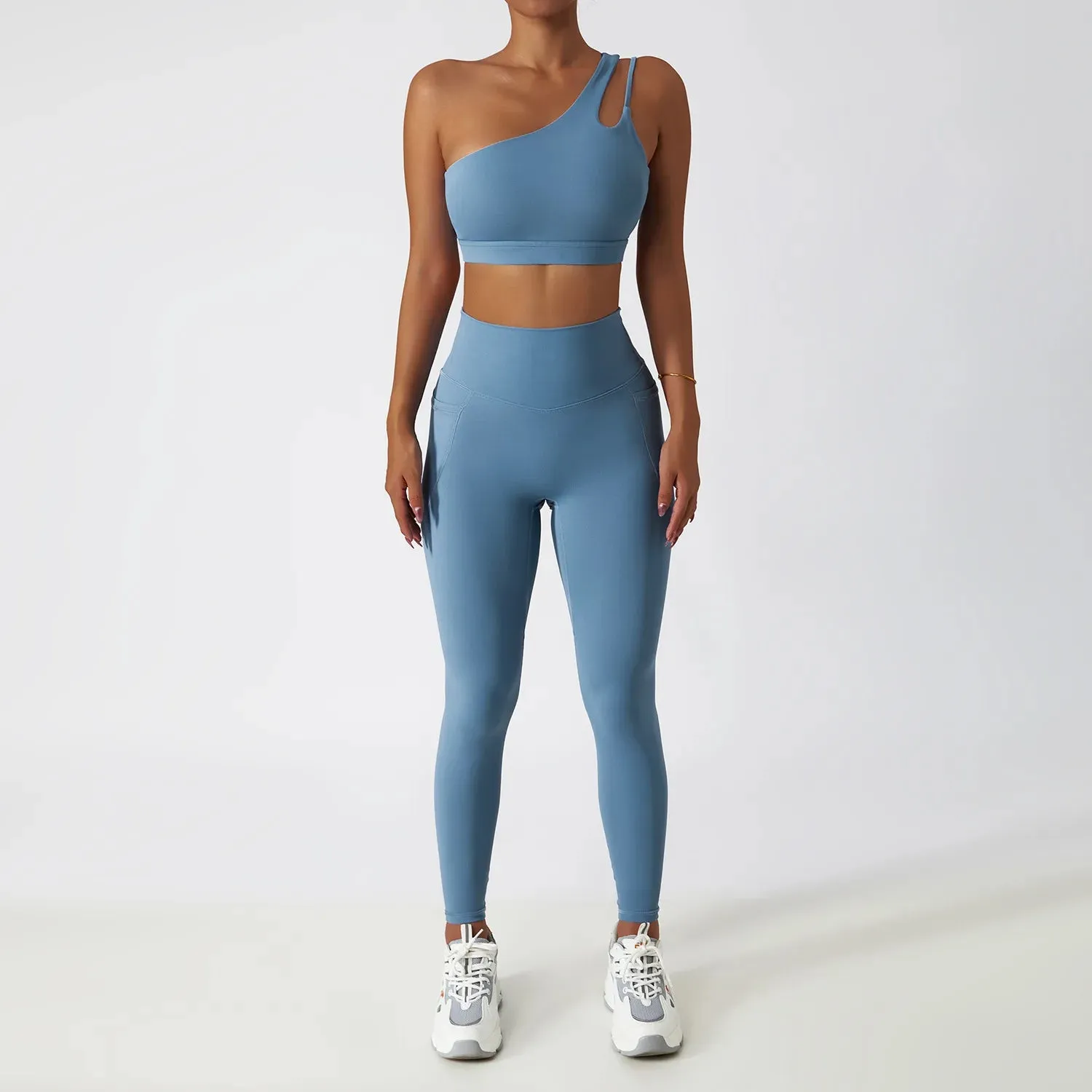 Women's Seamless One Shoulder Yoga Set - Sexy Sports Bra, High Waist Yoga Suit Leggings, Workout Set Fitness Suits Sportswear