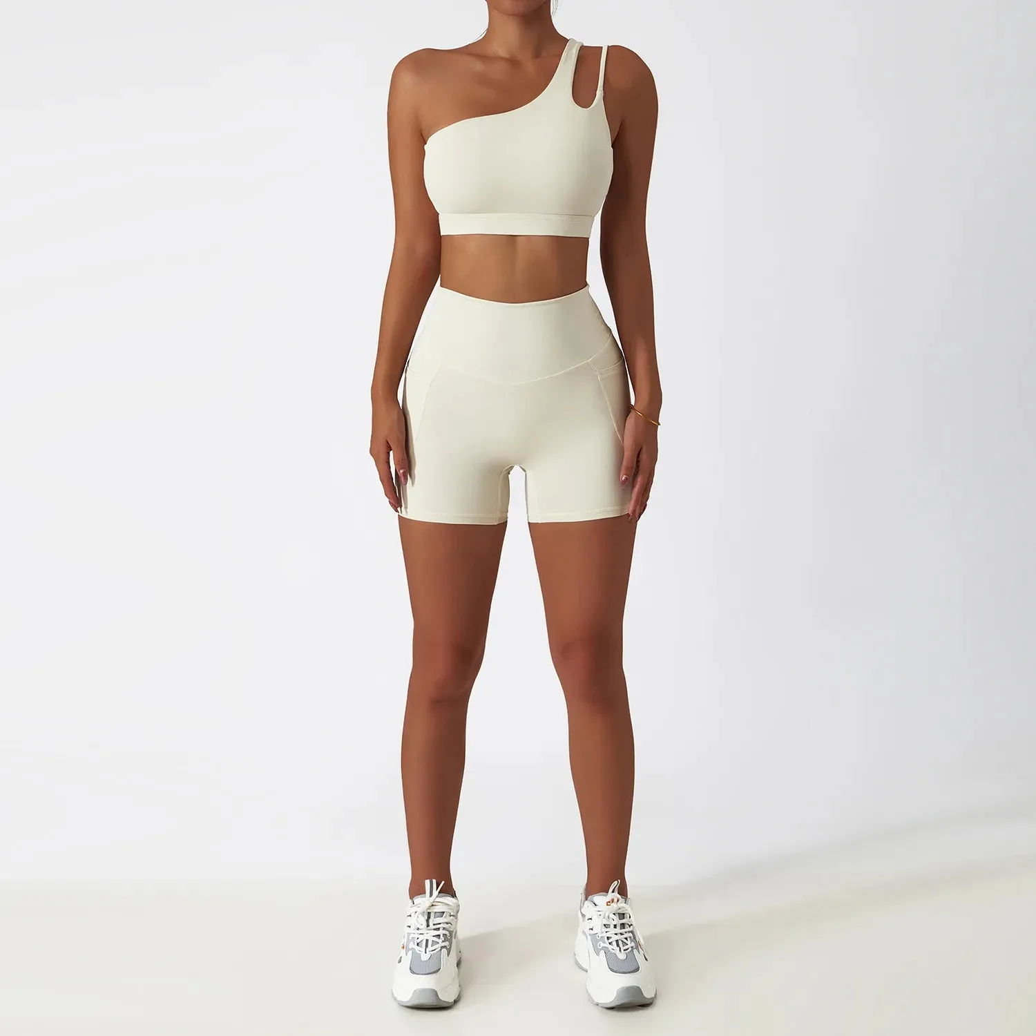 Women's Seamless One Shoulder Yoga Set - Sexy Sports Bra, High Waist Yoga Suit Leggings, Workout Set Fitness Suits Sportswear