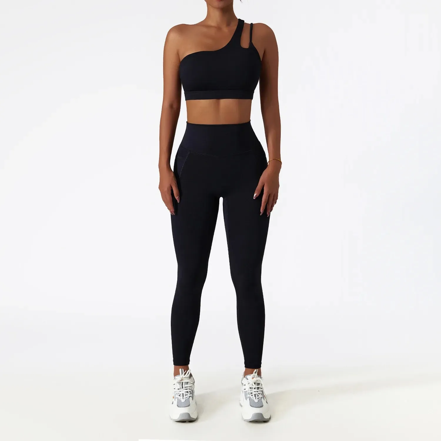 Women's Seamless One Shoulder Yoga Set - Sexy Sports Bra, High Waist Yoga Suit Leggings, Workout Set Fitness Suits Sportswear